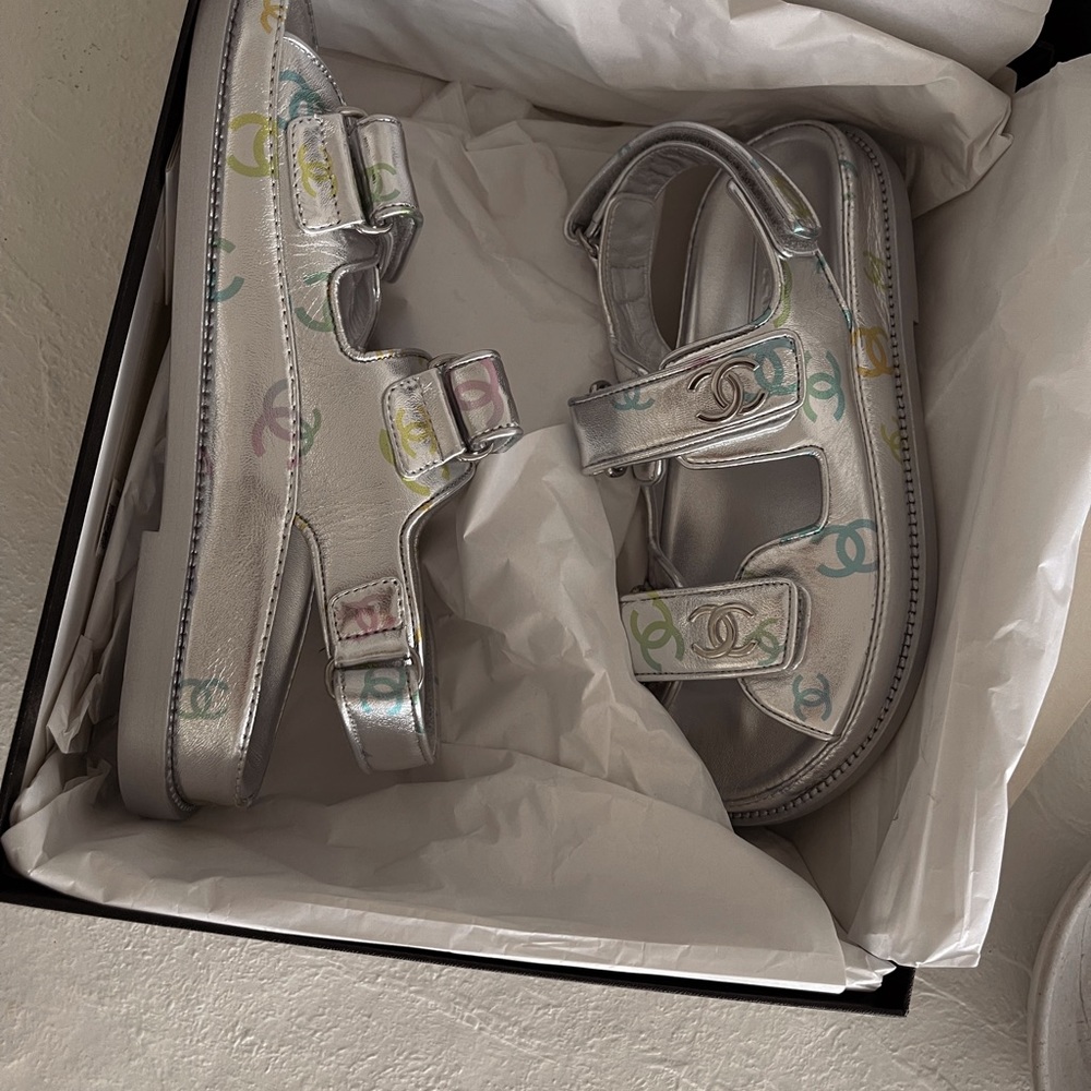Chanel Dad Sandals 23C Silver/Multicolored 35